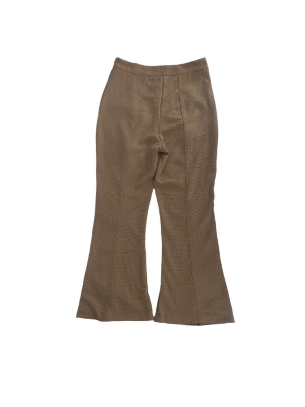 Beige Caramel Patchwork Flare Pants Medium Contrast Faux Leather Y2K Streetwear - Picture 5 of 6